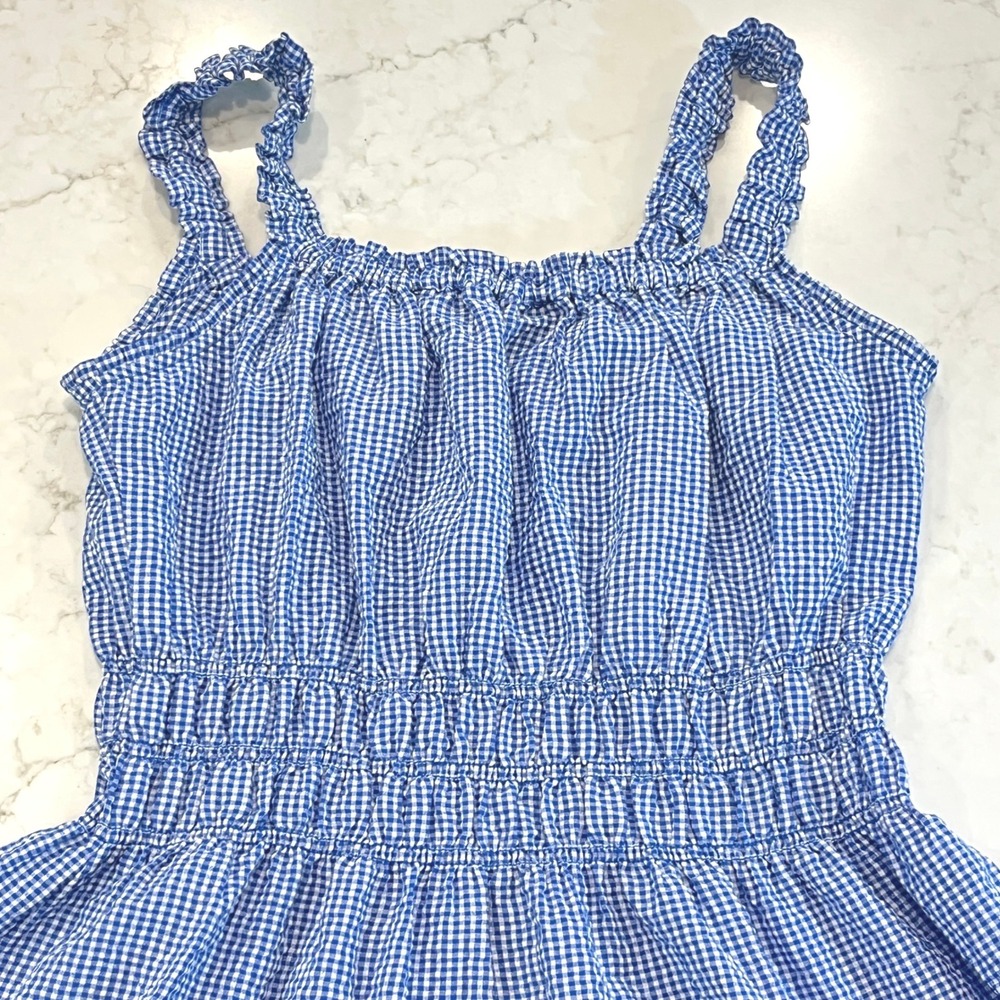 Tuckernuck Landis Maxi Dress Womens M Blue Gingham Seersucker Smocked Tiered - Picture 7 of 12